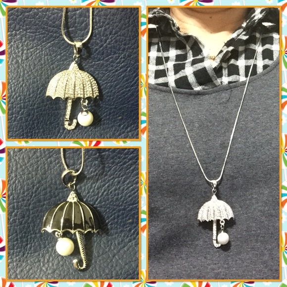 Silver-ton Crystal / pearl umbrella - Picture 2 of 3